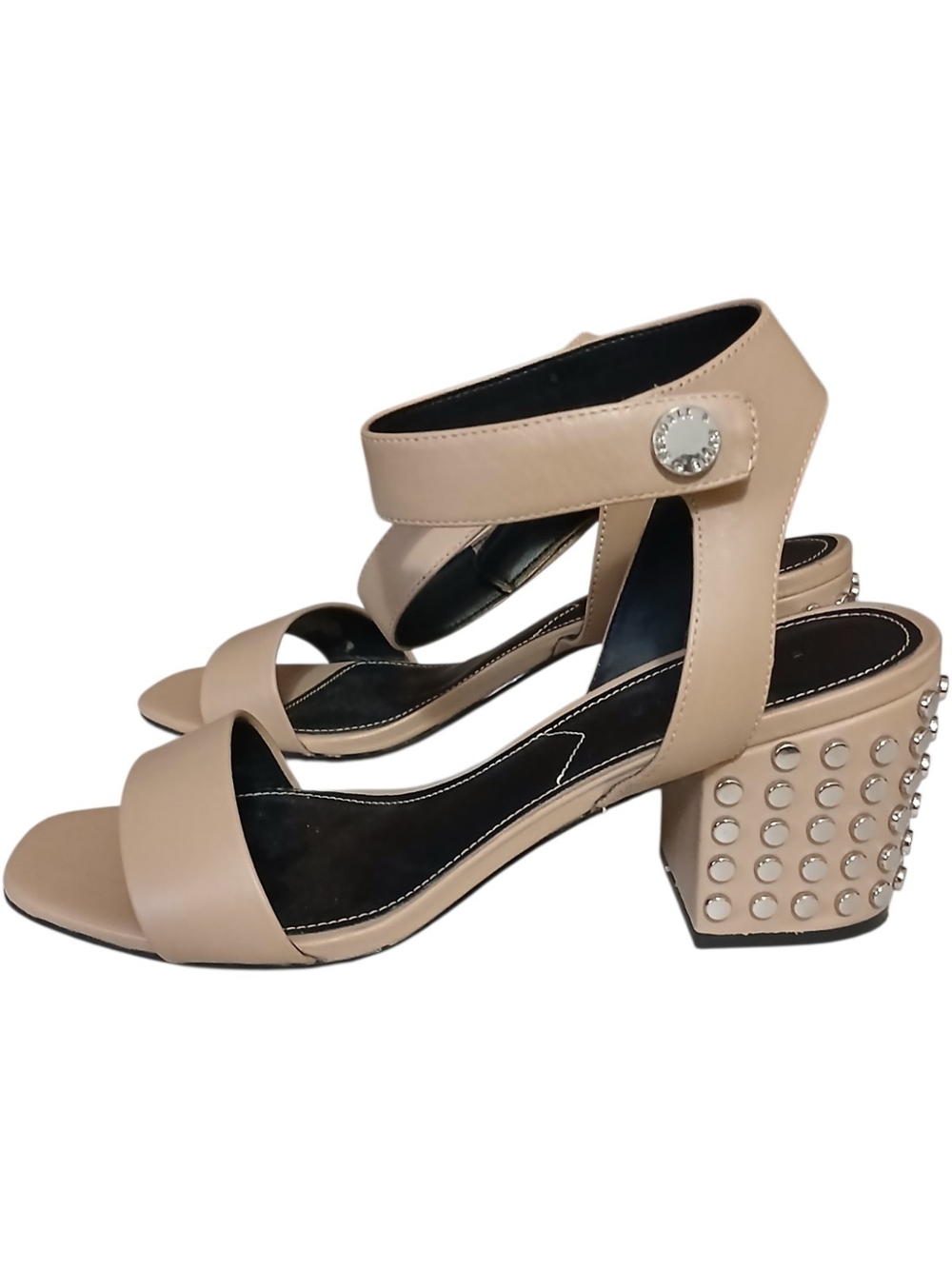 Kendall & Kylie | Sophie Dark Beige Studded Block Heel Ankle-Strap Sandals 10M
